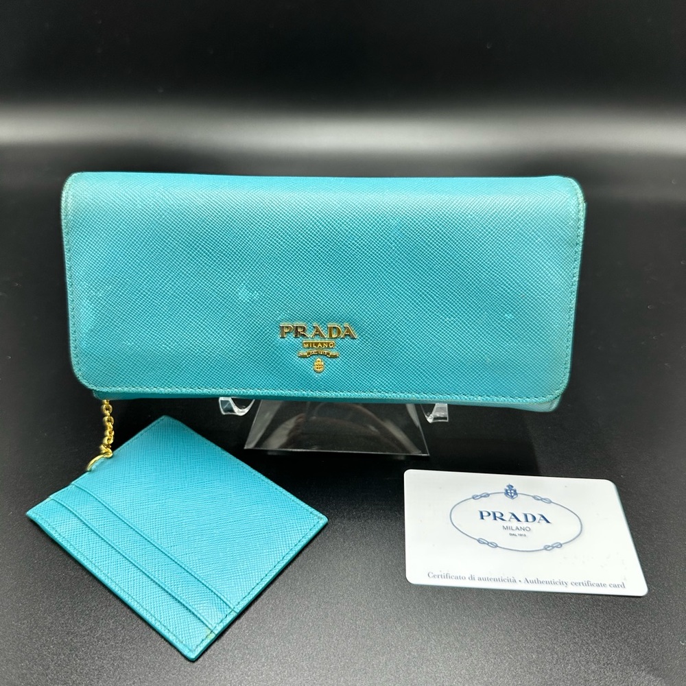 PRADA Turchese Saffiano Metal Leather Wallet